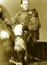 Robert Baldwin on the wing of an F-86 Sabrejet