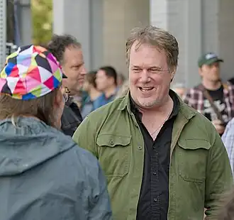 Suburban Fury director Robinson Devor talking with a fan