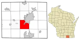 Location in Rock County and the state of Wisconsin.