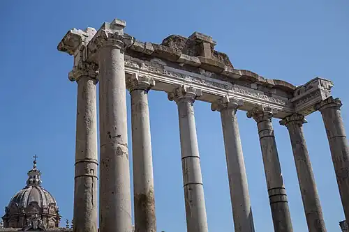 Roman Ionic columns of the Temple of Saturn, Rome, with diagonal volutes, unknown architect, 3rd of 4th centuries[22]