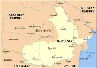 The United Principalities (Romania) 1862–1878, shown in light yellow