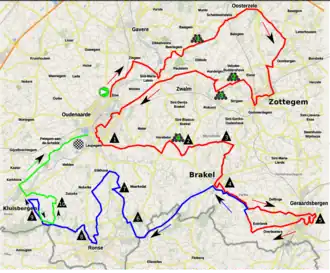 The 2019 race is 157.4&nbsp;km. Last 16&nbsp;km are in green.