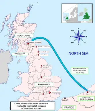 map of Richard II's route to Scotland