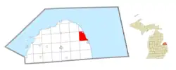 Location within Huron County (red) and the administered village of Port Hope (pink)