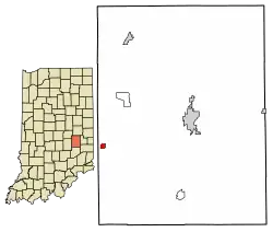 Location of Manilla in Rush County, Indiana.