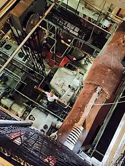 Looking downon the engine room of a oulder Victory-class cargo ship