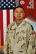 SFC Joselito Villanueva of 9th Engineer Battalion, who was killed by enemy fire while trying to assist an Iraqi citizen that had crashed into his vehicle on 27 September 2004 during OIF II near Balad.[29]
