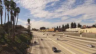 The SR&nbsp;134 portion of the Ventura Freeway at the western edge of Burbank, California looking west from N Pass Ave.