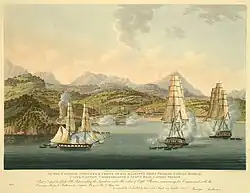 HMS Scout, HMS Pomone, and HMS Unite make their attack