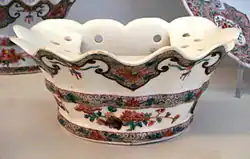 Saint-Cloud soft paste porcelain flower holder, famille rose, 1730–1740