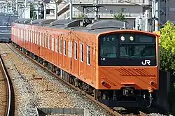 Osaka Loop Line 201 series refurbished train in September 2017