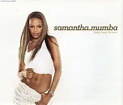 Samantha Mumba is seen on the left side of the beige cover, while her name and song title is displayed on the right side in brown text.