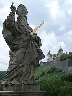 Statue of Saint Kilian (with Fortress Marienberg in the background)