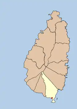 Map of Saint Lucia showing location of Vieux Fort District and the town of Vieux Fort