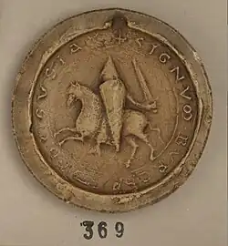 Seal of Bouchard de Guise. Evidenced in 1155, but may date from 1130/1140.[Ni 5] Archives nationales, moulage collection Sc/Picardie 369.[21]