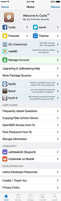 Screenshot of Cydia
