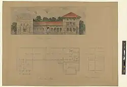 Scroll and Key Hall; New Haven, Connecticut (Yale senior society building). This is a proposed plan of ca. 1867. Only far left structure was built.
