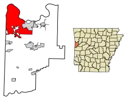 Location of Fort Smith in Sebastian County, Arkansas.