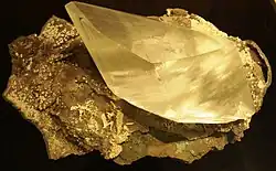 Selenite from Rio Grande Do Sul, Brazil on display at the Rice Northwest Museum of Rocks and Minerals in Hillsboro, Oregon, USA.