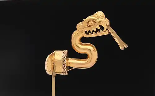 Serpent labret with articulated tongue,  1300–1521, Aztec