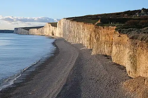 The Seven Sisters from Birling Gap chalk cliffs on the English Channel coast