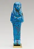 Shabti of Paser, the vizier of Seti&nbsp;I and Ramesses II; 1294–1213&nbsp;BC; faience; height: 15&nbsp;cm, width: 4.9&nbsp;cm; Metropolitan Museum of Art (New York City)