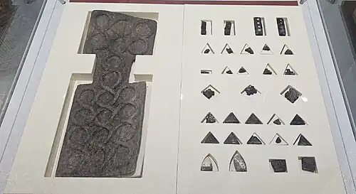 The complete set of the Shahr-i Sokhta board game, Iran, with 27 pieces and 4 dice in its current condition, about c. 2600&nbsp;BC – c. 2400&nbsp;BC National Museum of Iran