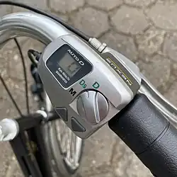 Shimano Nexus Auto-D automatic gear shifter mounted on a bicycle handlebar