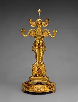 Six-light candelabrums with stands, by Alexis Decaix, 1802–1806, gilt bronze, Metropolitan Museum of Art