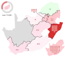The ANC's seat loss by region and national ballot in the 2024 election.