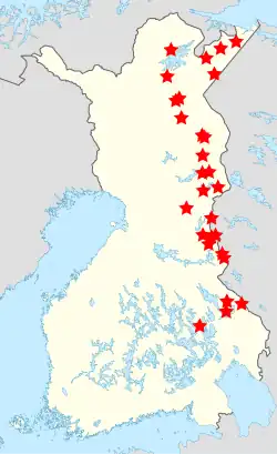 Locations of the ambushes and villages raided by Soviet partisans