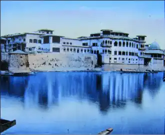 Sher Garhi Palace on a magic lantern slide before the neoclassical wing was constructed