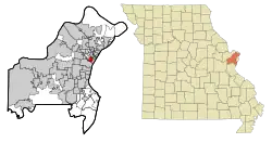 Location within St. Louis County and Missouri