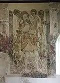 14th century image of St Christopher, one of the Slapton Wall Paintings in Northamptonshire, England