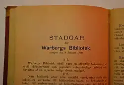 Statutes for Varberg Library, adopted on 9&nbsp;January 1890.