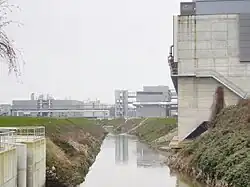 The Senne leaving the Brussels-North water treatment plant near Buda bridge in Haren