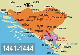 Feudal domains of Stjepan Vukčić Kosača, in the years preceding his acquisition of the ducal title