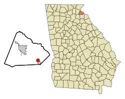 Location in Stephens County and the state of Georgia