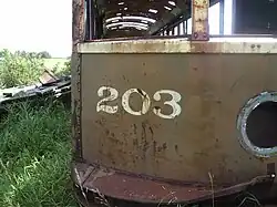 Saskatoon Municipal Railway streetcar No. 203 at Saskatchewan Railway Museum