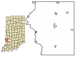 Location of Merom in Sullivan County, Indiana.