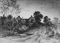 Outdoor rural landscape watercolor in Portsmouth, New Hampshire.