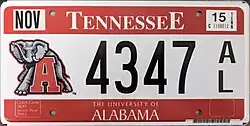 Tennessee University of Alabama plate