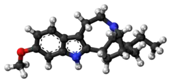 Ball-and-stick model of the tabernanthine molecule