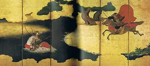 Encounter between Naozane (right) and Atsumori (left), screen painting