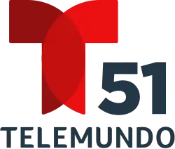 The Telemundo network logo, a T with two circular overlapping components. To the right and under the T, the number 51. Beneath it, in a sans serif, the word Telemundo.