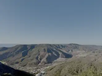 Temple Hill and Aliso & Wood Canyon from the south. Moulton Meadows is visible on the left and Top of the World is visible on the right