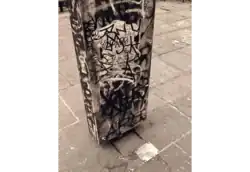 Detail view showing the extent at one time of the graffiti vandalism.