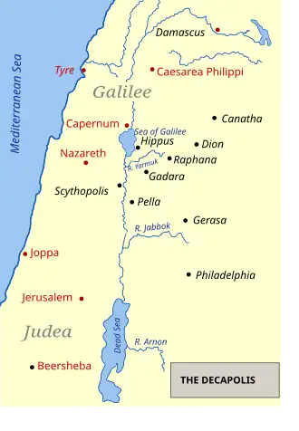 The ten cities of Decapolis marked in black italics