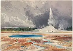 The Castle Geyser, Upper Geyser Park, (c) 1874; from the Louis Prang & Company Collection of the Boston Public Library