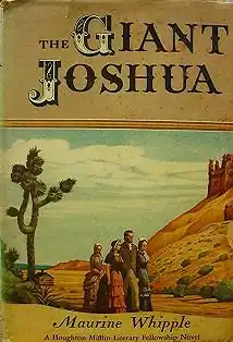 A man and three women in pioneer clothing walk in the desert on the cover of The Giant Joshua